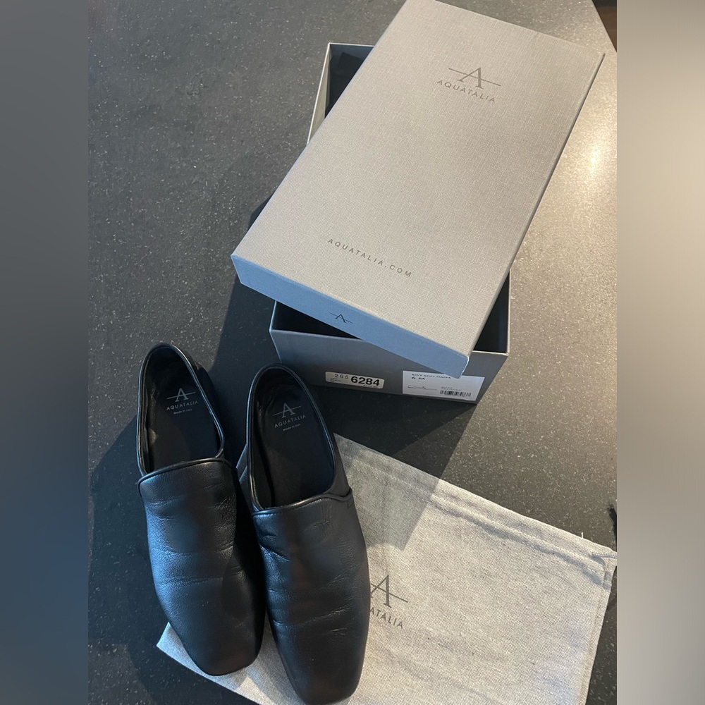 Aquatalia Revy Weatherproof Loafer Women’s size 6, Black Nappa Soft Leather.